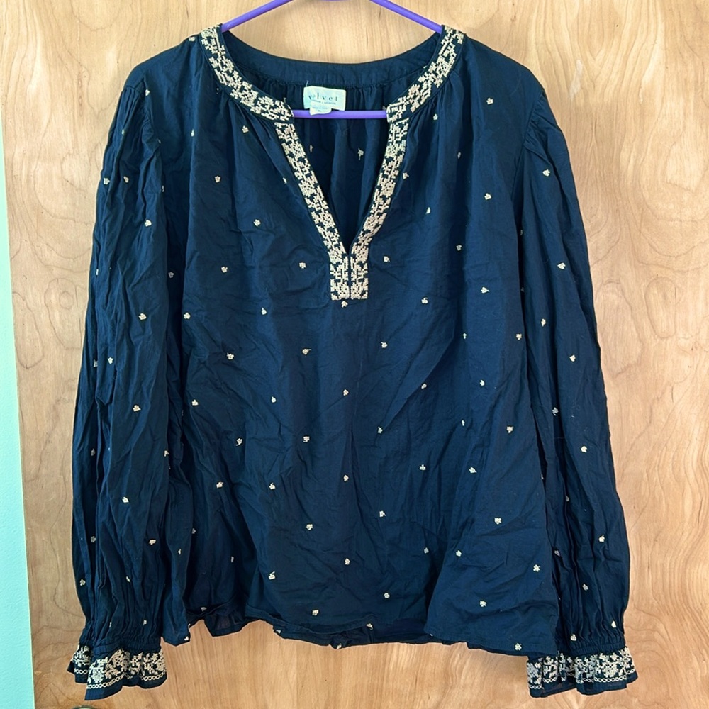 Velvet by Graham & Spencer Ania Blouse Size XL Boho Embroidered
Black